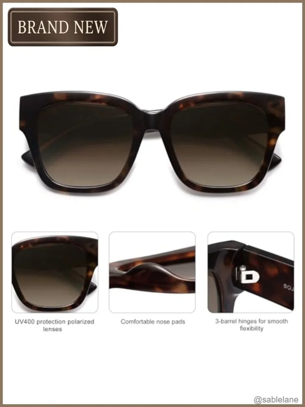 Polarized Square Sunglasses for Women Retro Oversized Thick Frame UV400